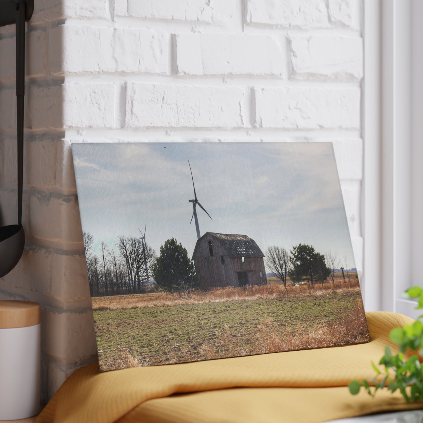 U R There Photography French Road Little Red Rustic Farmhouse Tempered-Glass Cutting Board