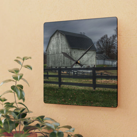 U R There Photography Roadside White Beyond the Fences Rustic Farmhouse Acrylic Analog Wall Clock