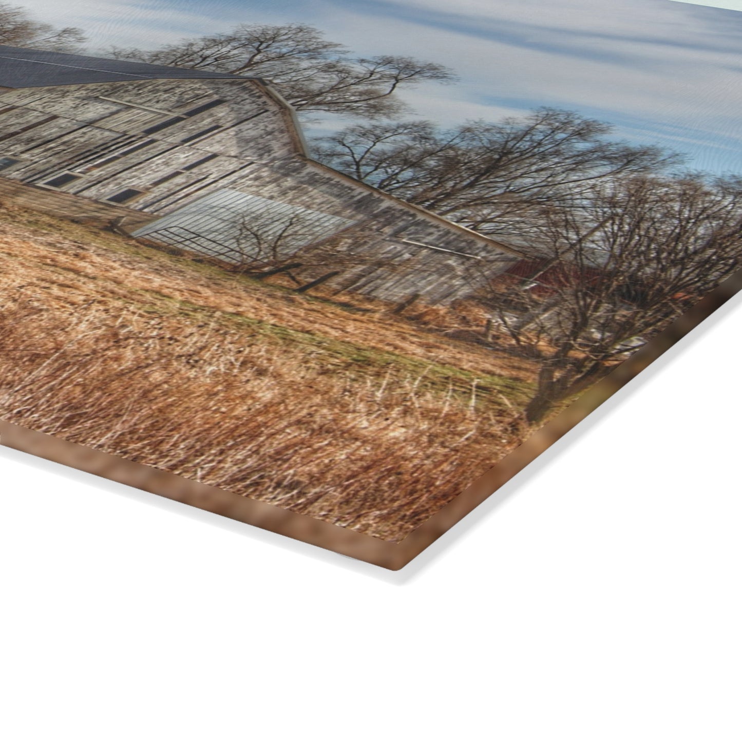 U R There Photography Newark Road White I Rustic Farmhouse Tempered-Glass Cutting Board
