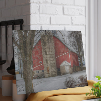 U R There Photography Frenchline Road Red in Winter Rustic Farmhouse Tempered-Glass Cutting Board