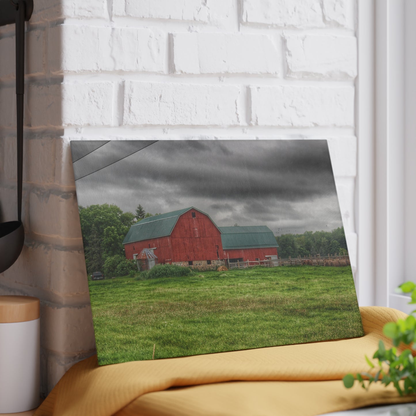 U R There Photography Clifford Road Red I Rustic Farmhouse Tempered-Glass Cutting Board