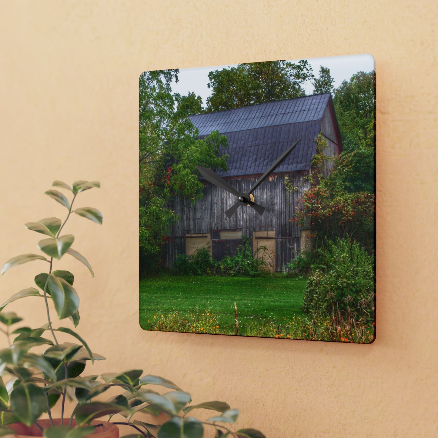 U R There Photography North Lake Road Hidden Grey Rustic Farmhouse Acrylic Analog Wall Clock