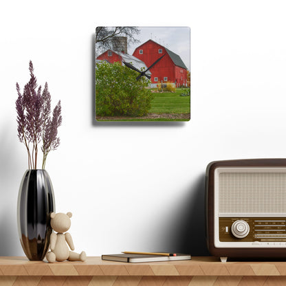 U R There Photography Potters Road Reds Rustic Farmhouse Acrylic Analog Wall Clock