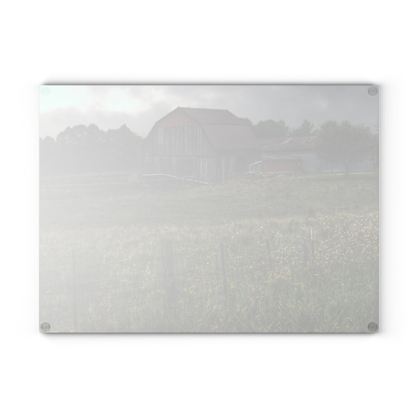 U R There Photography Newark Road Tilted Grey I Rustic Farmhouse Tempered-Glass Cutting Board