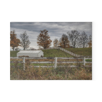 U R There Photography Millville Road Horses on the Hill Rustic Farmhouse Tempered-Glass Cutting Board