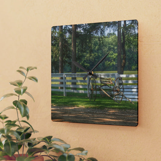 Rustic Farmhouse Wall Clock featuring Thornville Buggy and Fence