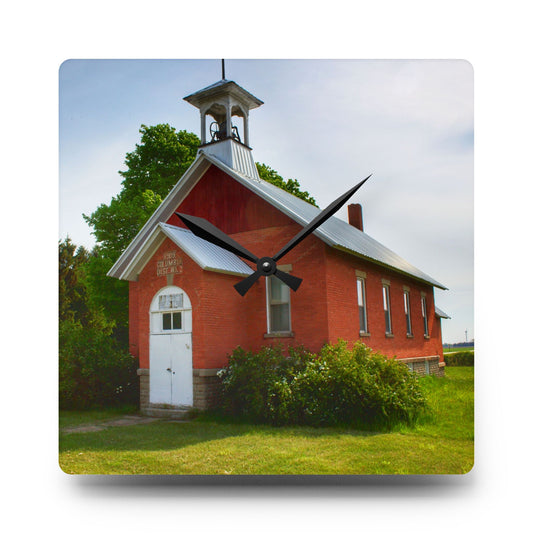 French Road Old Standard Schoolhouse I Rustic Farmhouse Acrylic Analog Wall Clock 10.75'' × 10.75'' (Square)