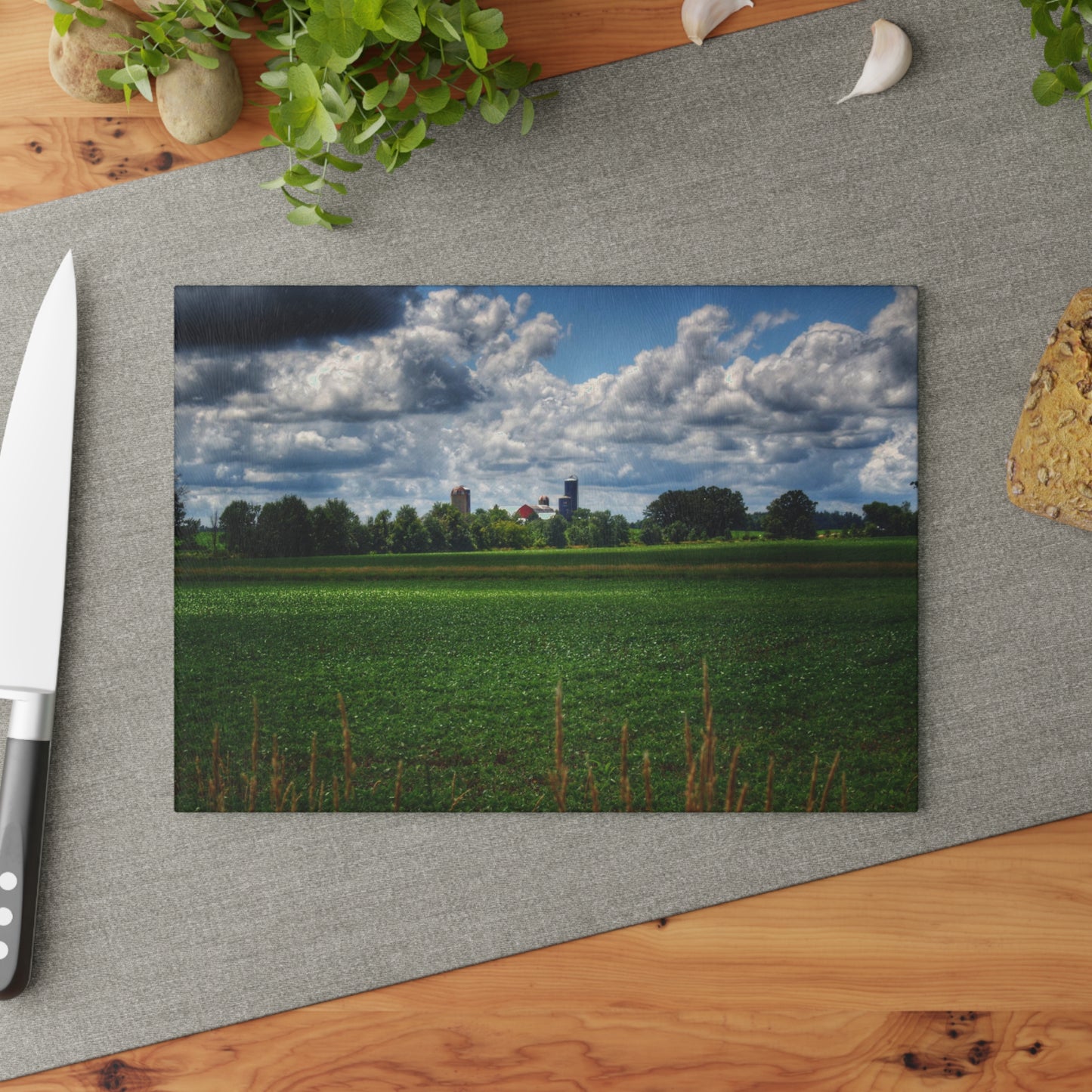 U R There Photography Farm from a Distance Rustic Farmhouse Tempered-Glass Cutting Board