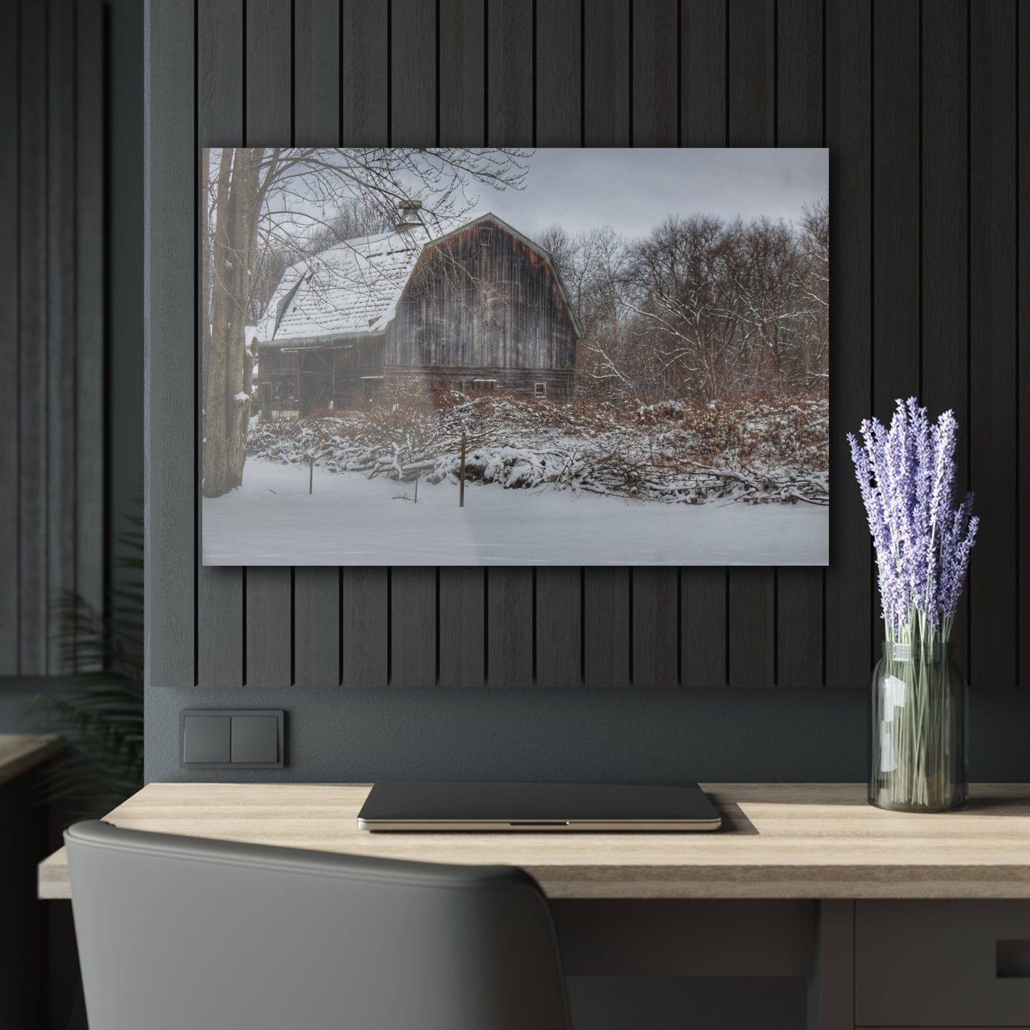 U R There Photography Vassar Road Hidden Grey in Winter Rustic Farmhouse Acrylic Wall Print