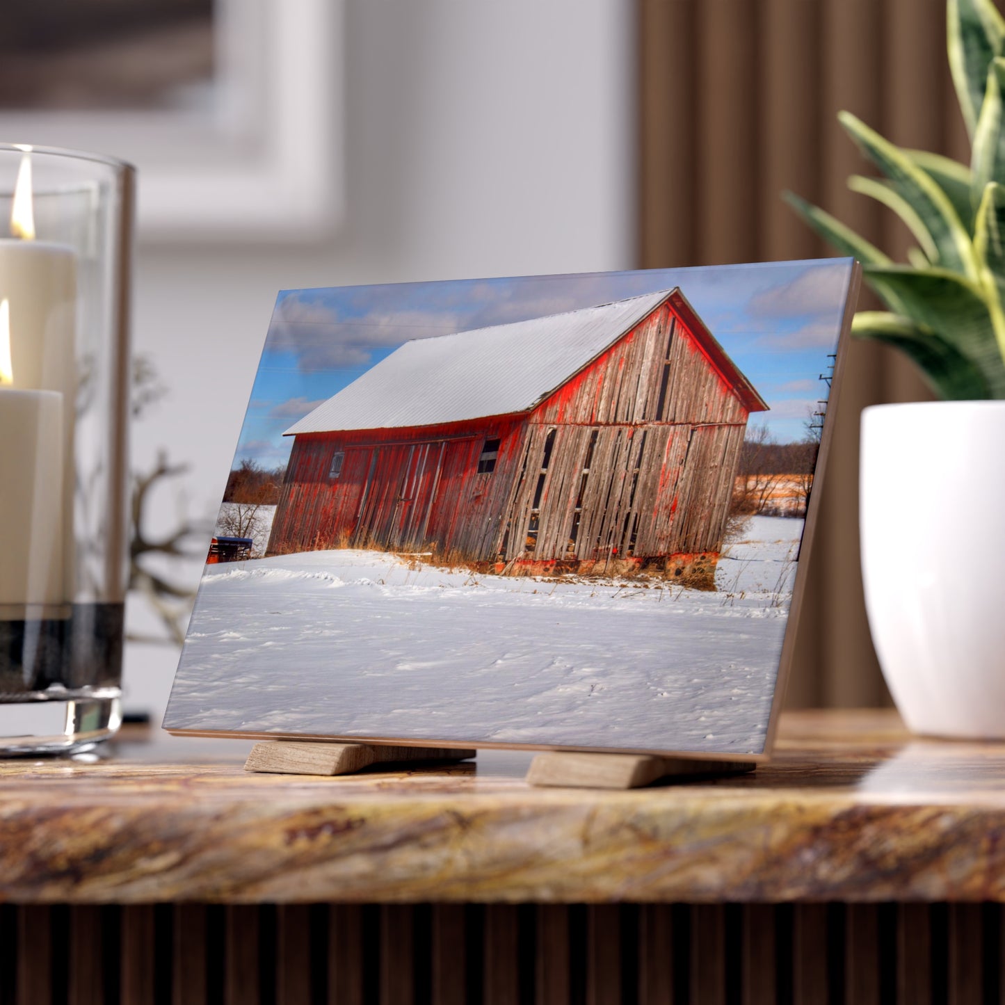 U R There Photography Barnes Road Little Red I Rustic Farmhouse Decorative Ceramic Tile