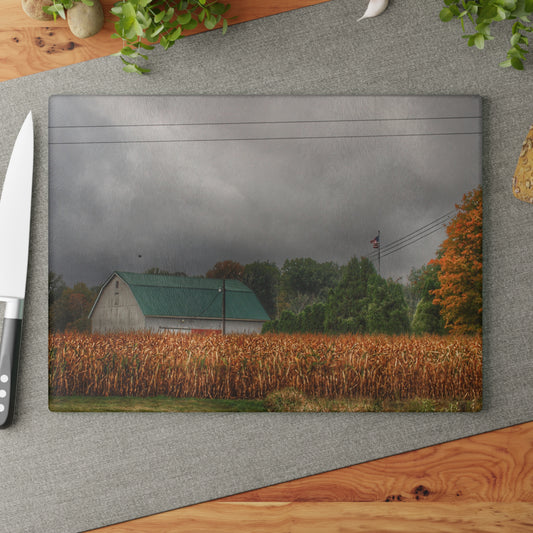 U R There Photography Saginaw Road White Rustic Farmhouse Tempered-Glass Cutting Board