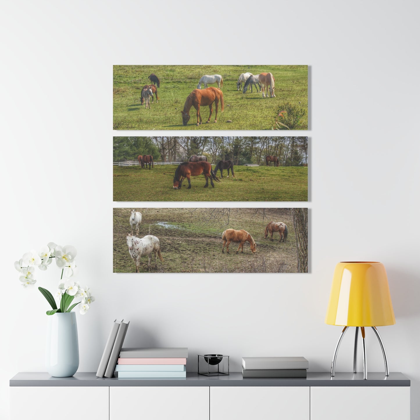 U R There Photography County Ponies Rustic Farmhouse 3-Panel Acrylic Wall Print