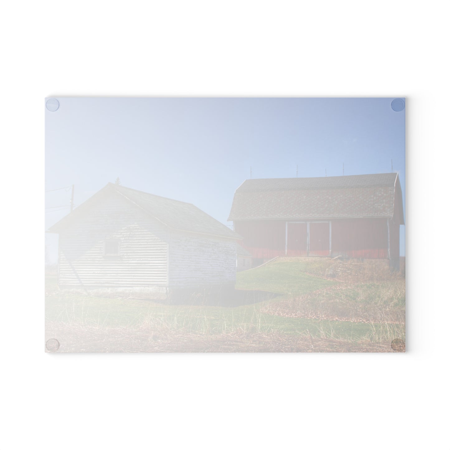 U R There Photography Hurd Corners Red and Little White Rustic Farmhouse Tempered-Glass Cutting Board
