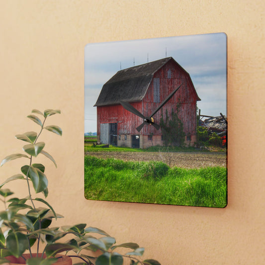 U R There Photography Unionville Elmwood Road Red II Rustic Farmhouse Acrylic Analog Wall Clock