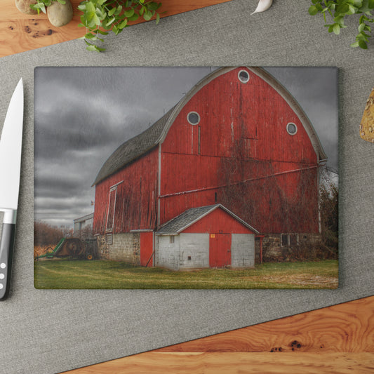 U R There Photography Slattery Road Fieldstone Red Rustic Farmhouse Tempered-Glass Cutting Board