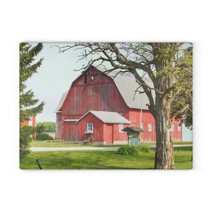 U R There Photography French Road Centennial Reds I Rustic Farmhouse Tempered-Glass Cutting Board