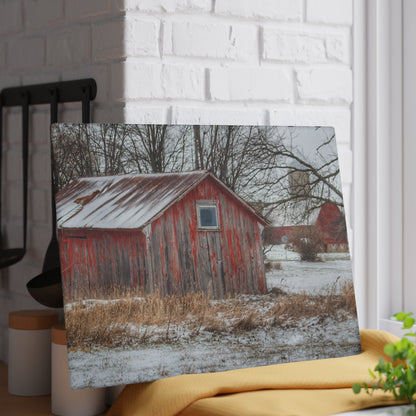 U R There Photography Frenchline Road Red Shack and Barn Rustic Farmhouse Tempered-Glass Cutting Board