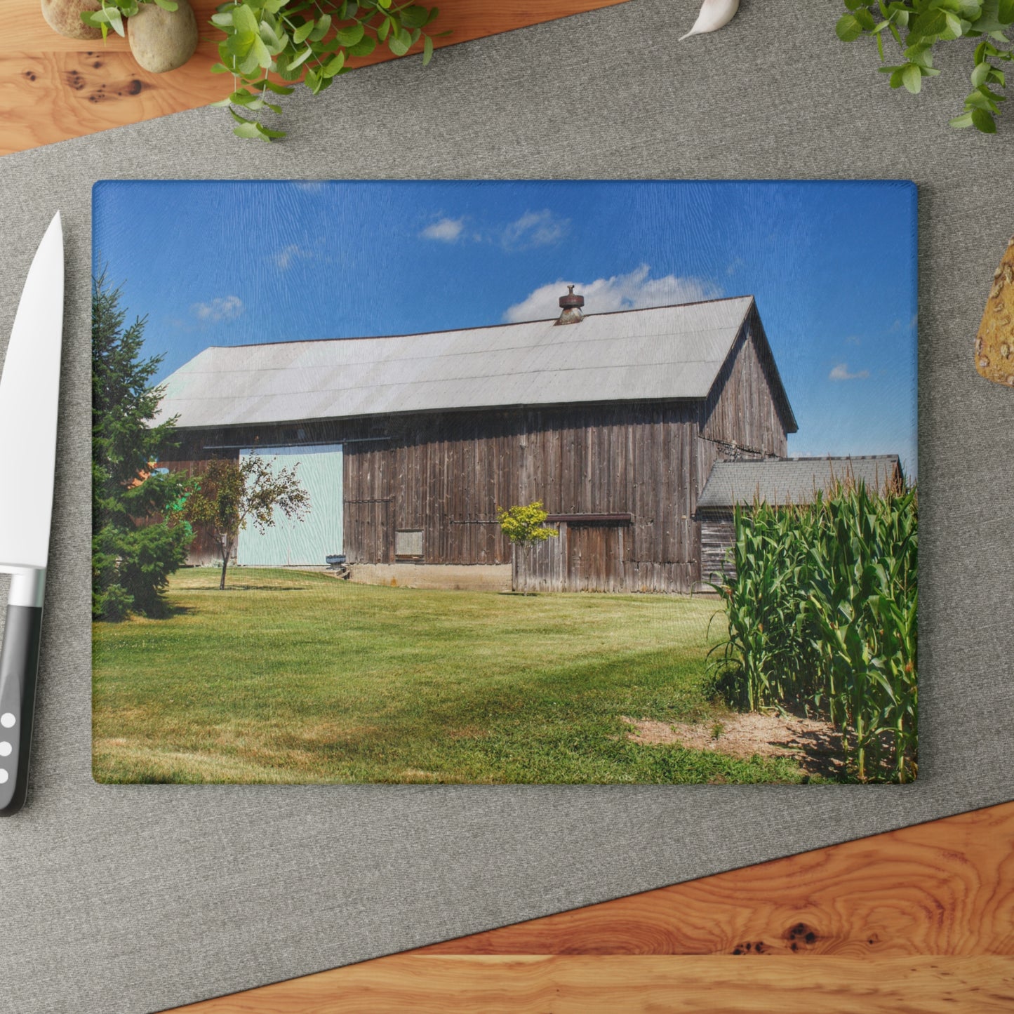 U R There Photography Frog Barn Rustic Farmhouse Tempered-Glass Cutting Board