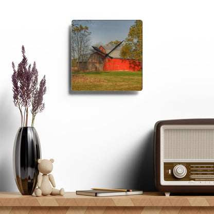 U R There Photography Barkley Road Red I Rustic Farmhouse Acrylic Analog Wall Clock