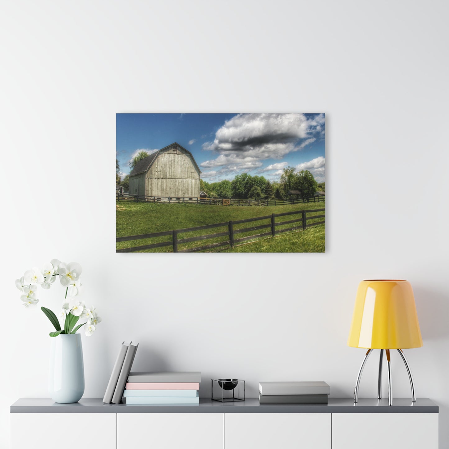 U R There Photography White Barn on a Sunny Day Rustic Farmhouse Acrylic Wall Print
