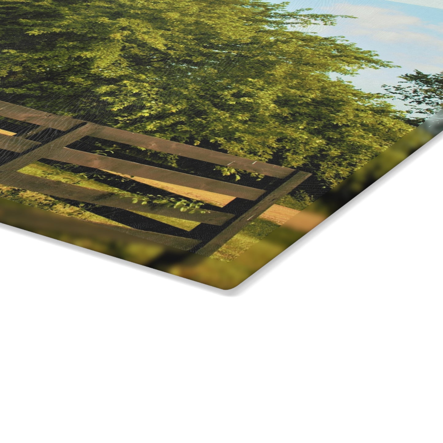 U R There Photography Country Fence and Tree in Metamora Rustic Farmhouse Tempered-Glass Cutting Board