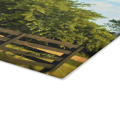 U R There Photography Country Fence and Tree in Metamora Rustic Farmhouse Tempered-Glass Cutting Board