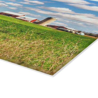 U R There Photography Pattison Road Farm Across the Field I Rustic Farmhouse Tempered-Glass Cutting Board