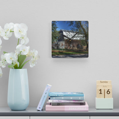 U R There Photography Birch Run Road Greys I Rustic Acrylic Analog Wall Clock