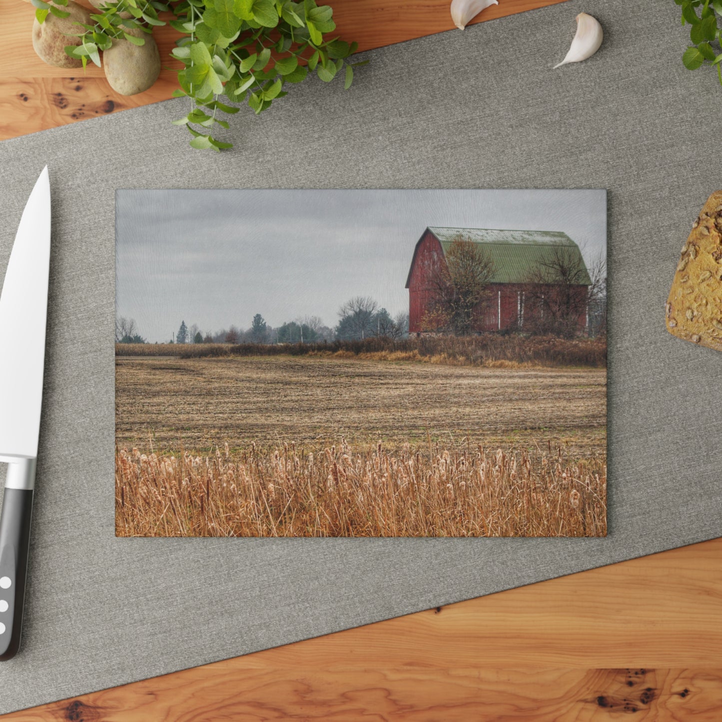 U R There Photography Bowers Road Red IV Rustic Farmhouse Tempered-Glass Cutting Board