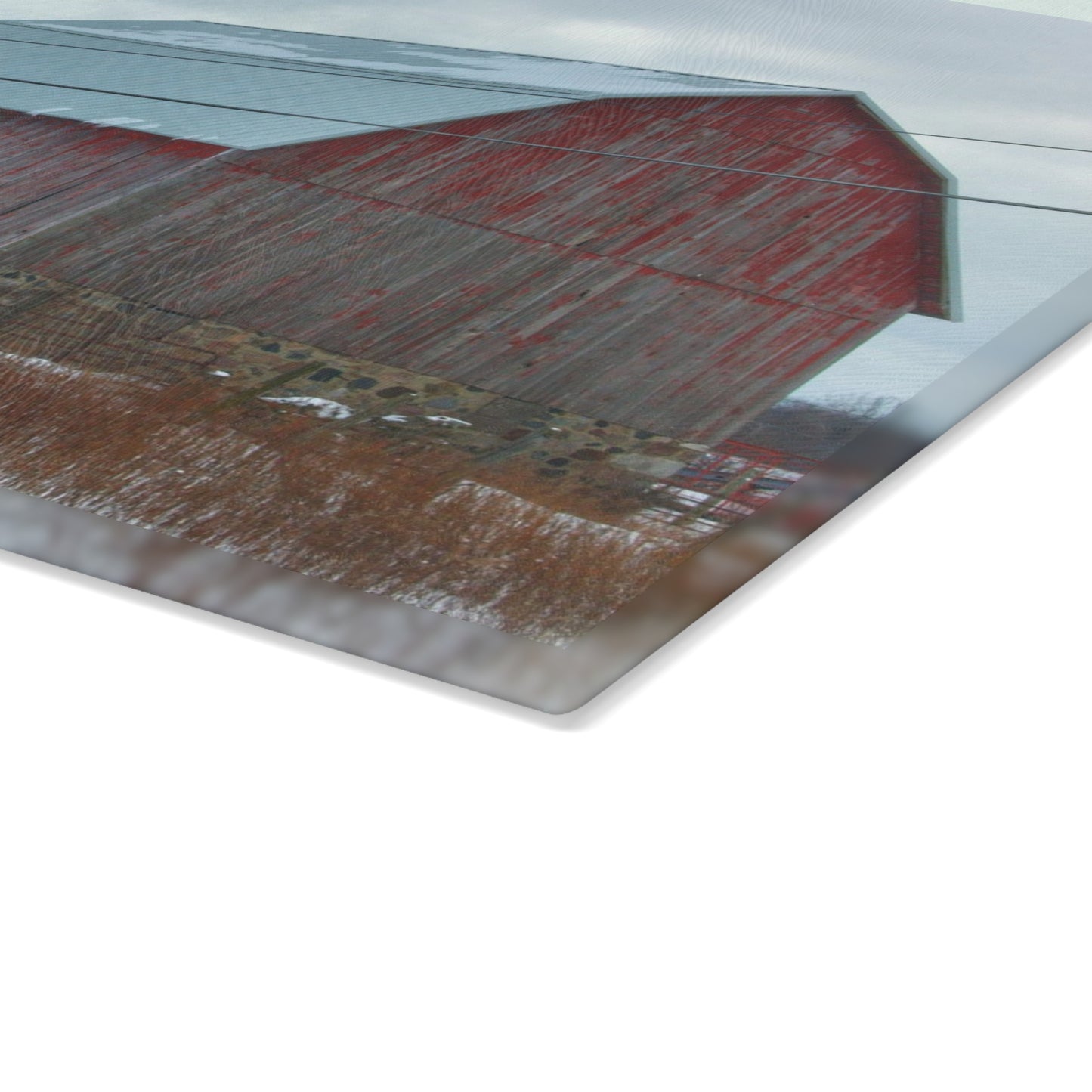 U R There Photography Lake Pleasant Stone Red and Little Grey Rustic Farmhouse Tempered-Glass Cutting Board