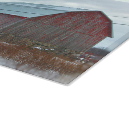 U R There Photography Lake Pleasant Stone Red and Little Grey Rustic Farmhouse Tempered-Glass Cutting Board