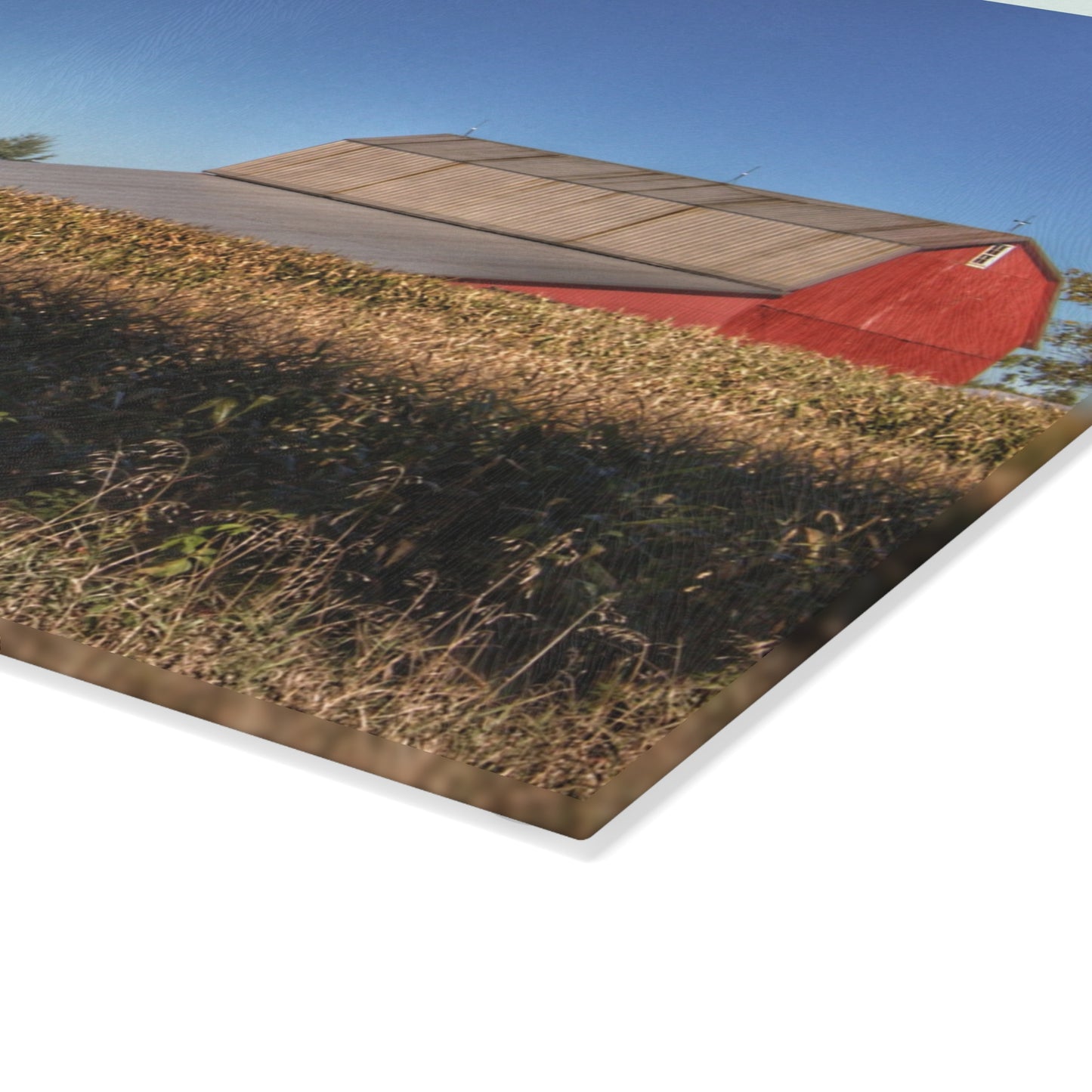 U R There Photography Red Saltbox Barn Rustic Farmhouse Tempered-Glass Cutting Board
