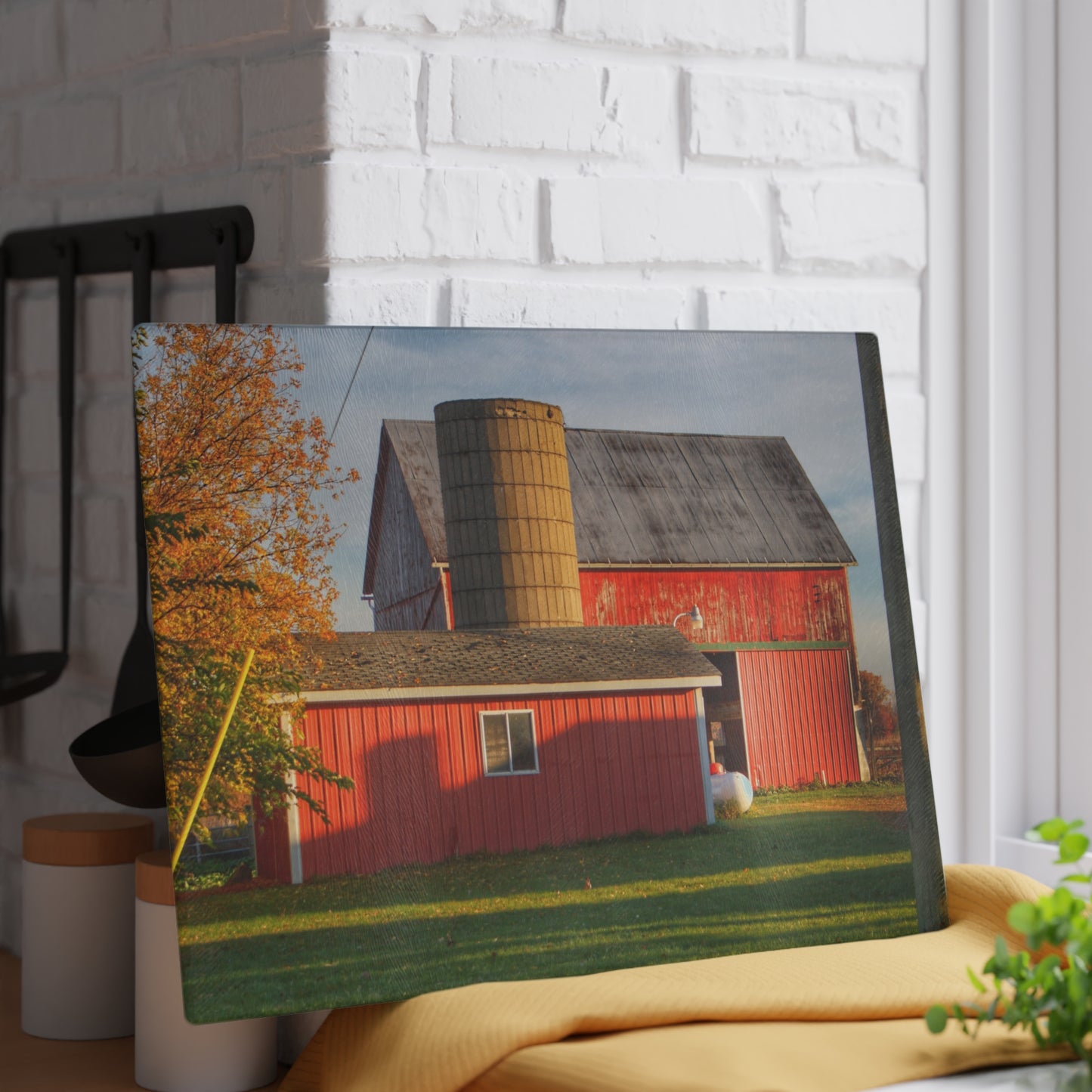 U R There Photography Peck Road Reds Rustic Farmhouse Tempered-Glass Cutting Board