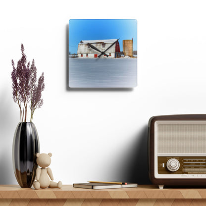 U R There Photography Bay City - Forestville Block Red Rustic Farmhouse Acrylic Analog Wall Clock