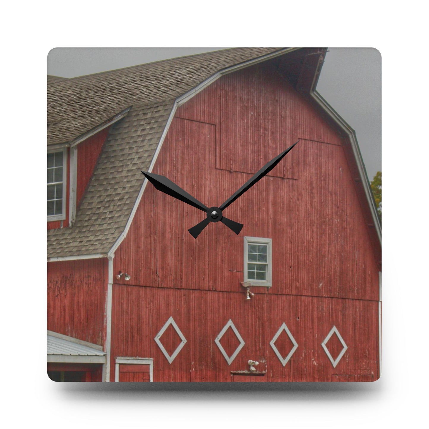 U R There Photography Brauer Road Red Rustic Farmhouse Acrylic Analog Wall Clock
