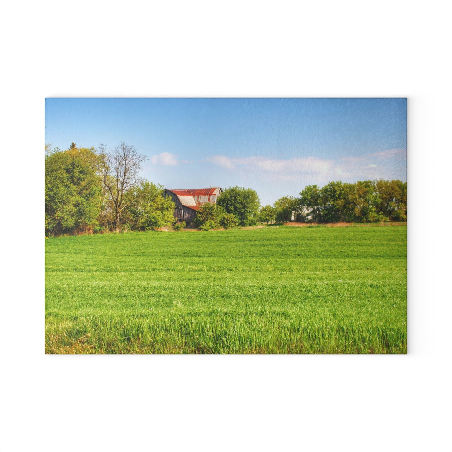 U R There Photography Deckerville Road Hidden Red Rustic Farmhouse Tempered-Glass Cutting Board