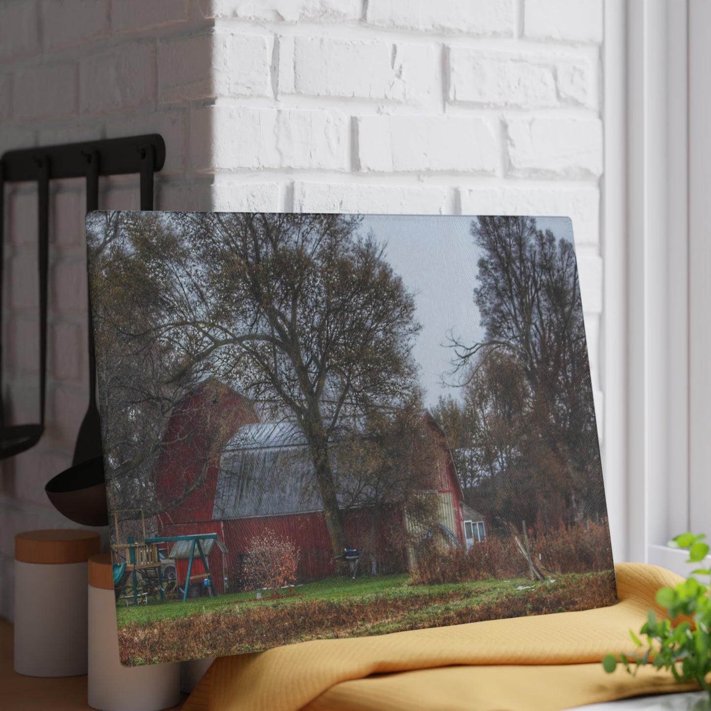 U R There Photography Dryden Road Reds Rustic Farmhouse Tempered-Glass Cutting Board