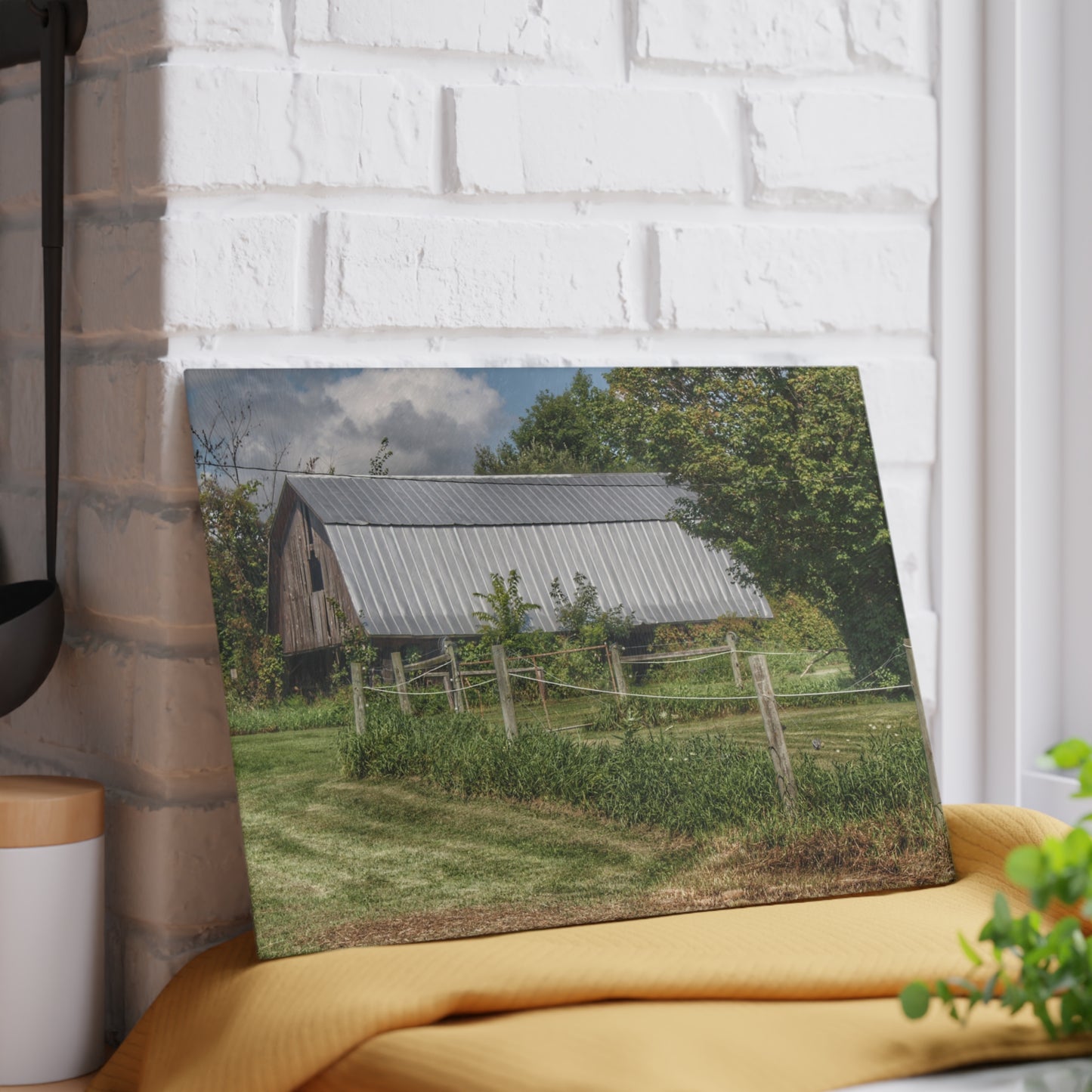 U R There Photography Old Roadside Grey Rustic Farmhouse Tempered-Glass Cutting Board