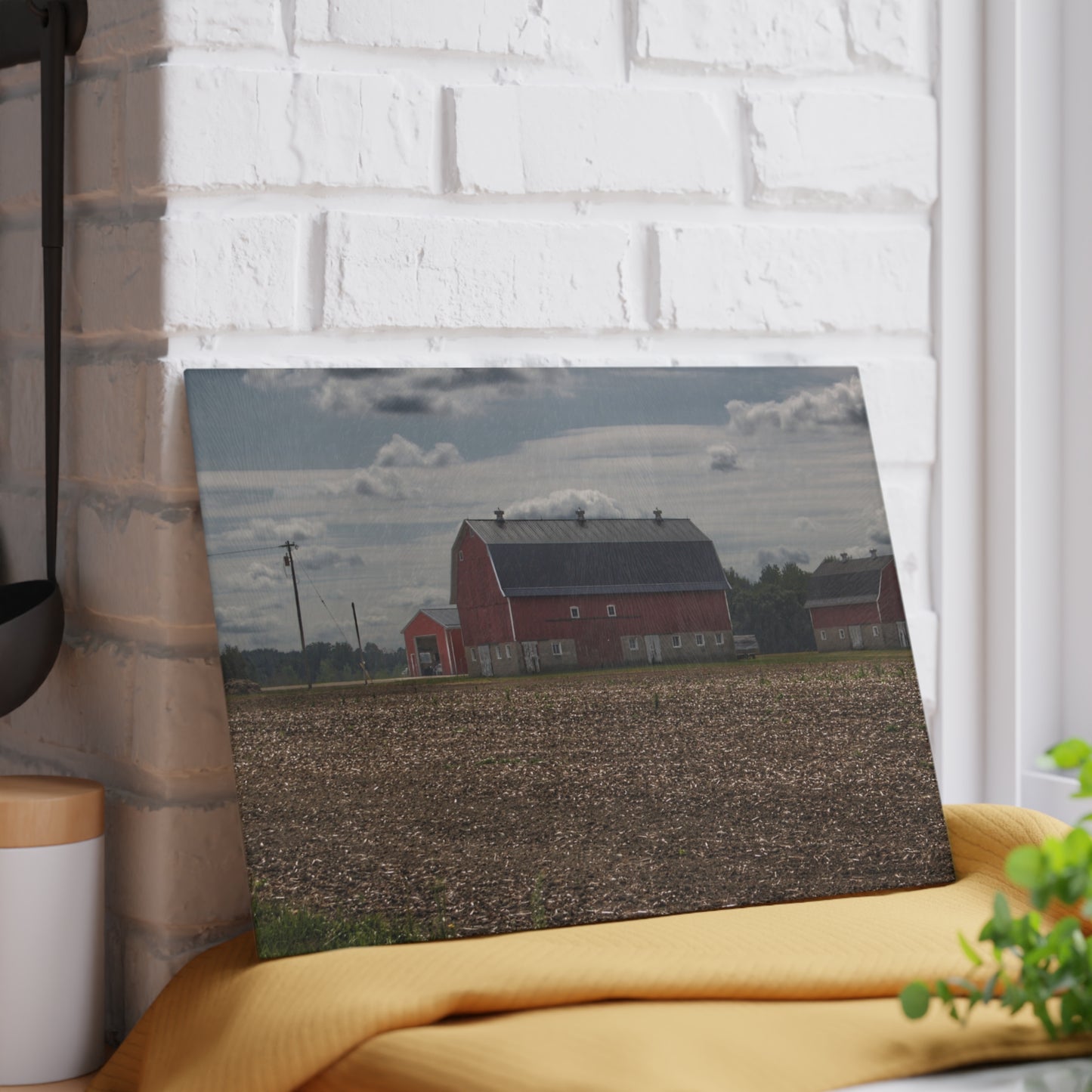 U R There Photography Wheeling Road Red Rustic Farmhouse Tempered-Glass Cutting Board