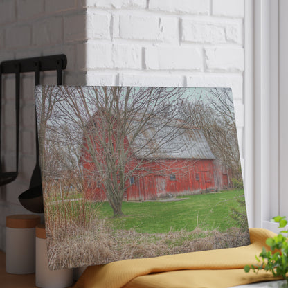 U R There Photography Dodge Road Rusted Red Rustic Farmhouse Tempered-Glass Cutting Board