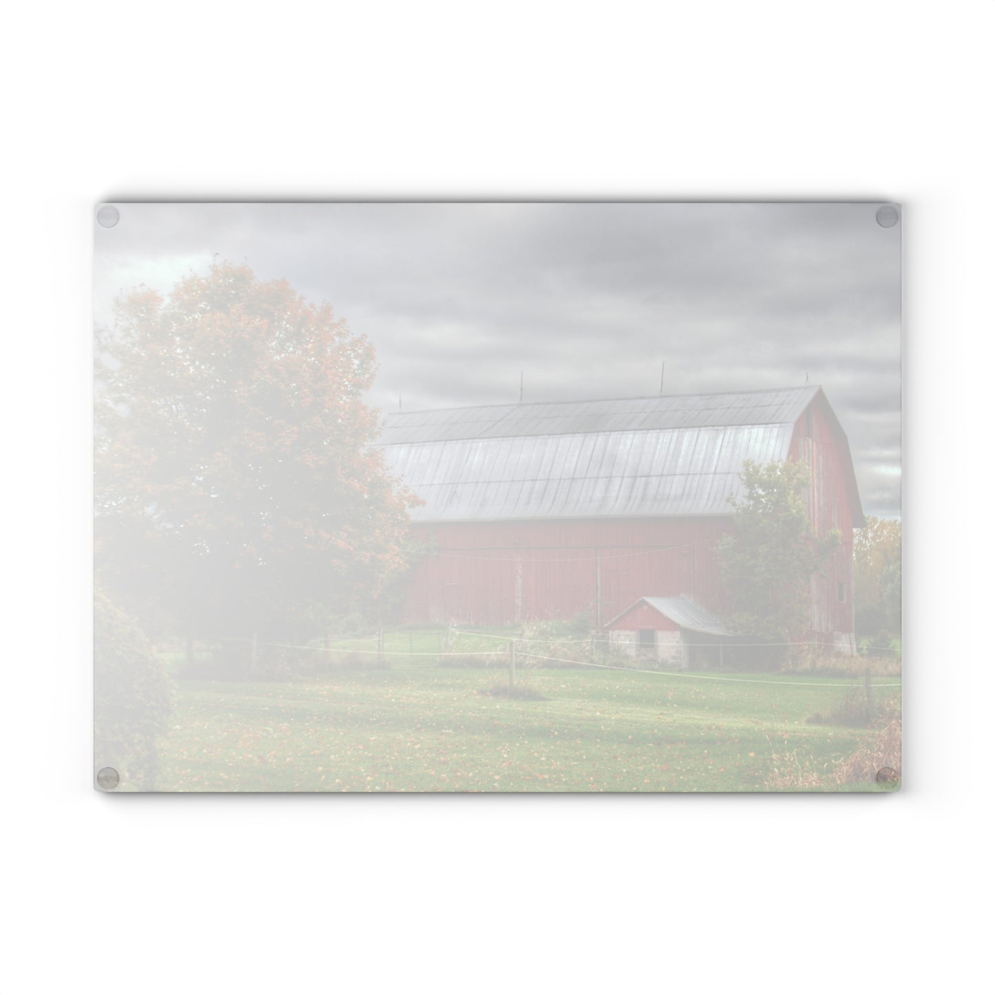 Barn Boutique Rustic Tempered-Glass Cutting Board| Columbiaville Red in Fall II