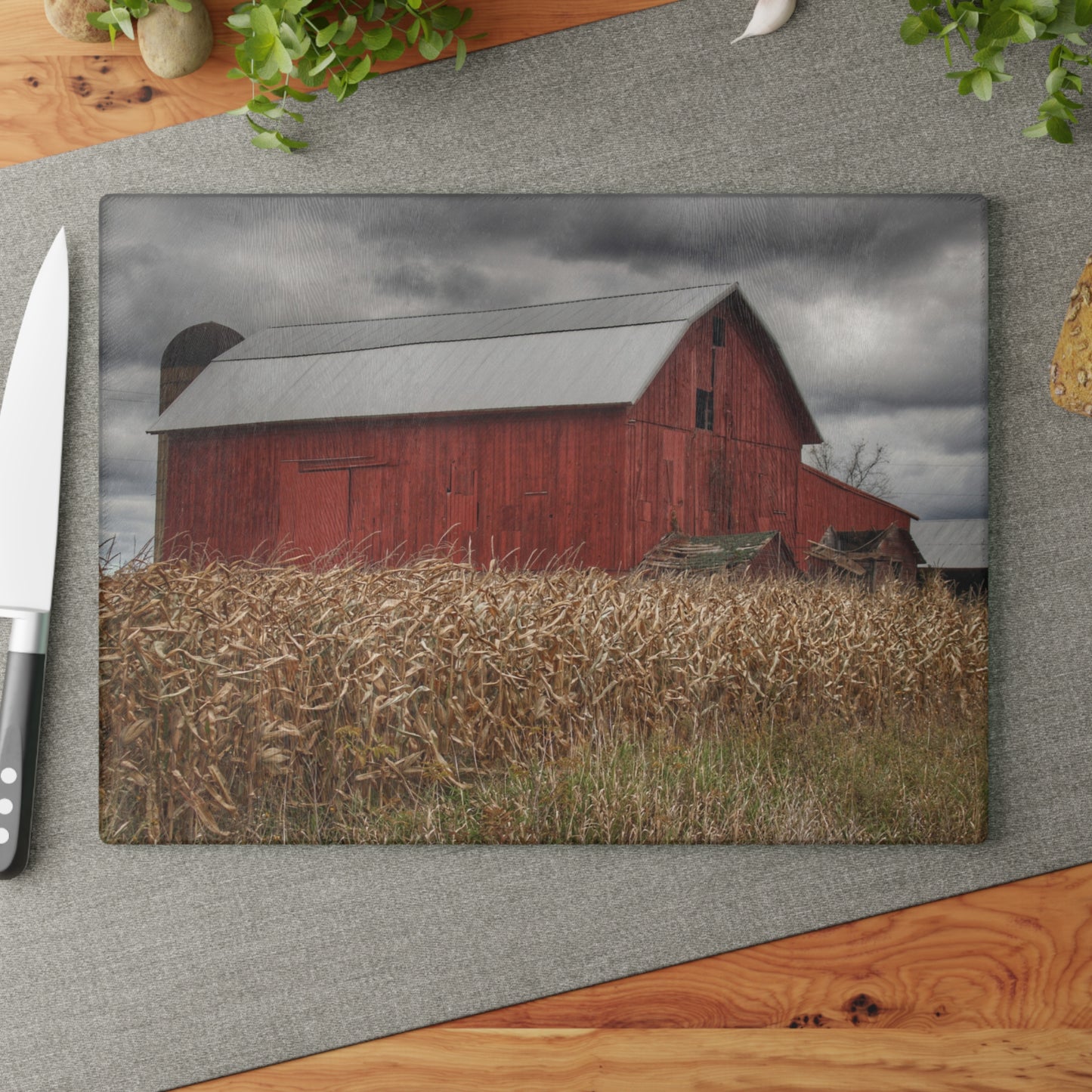 U R There Photography Horton Hilltop Red II Rustic Farmhouse Tempered-Glass Cutting Board