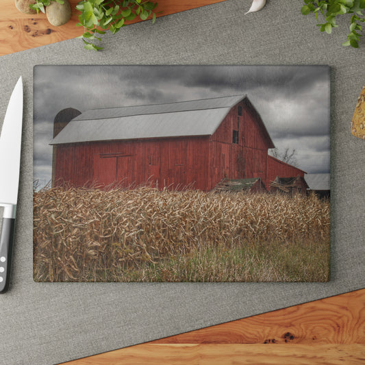 U R There Photography Horton Hilltop Red II Rustic Farmhouse Tempered-Glass Cutting Board