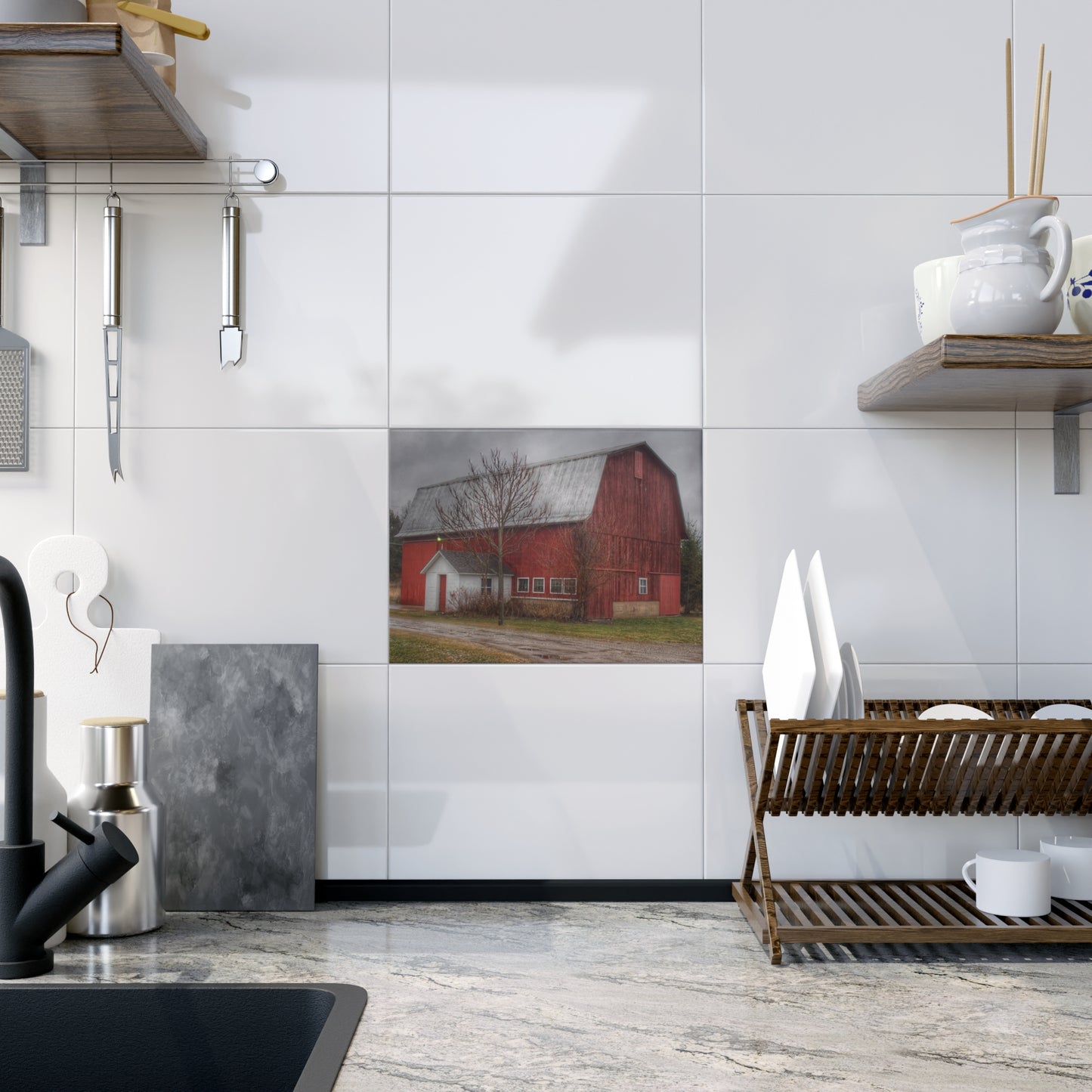 U R There Photography Bray Road Red II Rustic Farmhouse Decorative Ceramic Tile