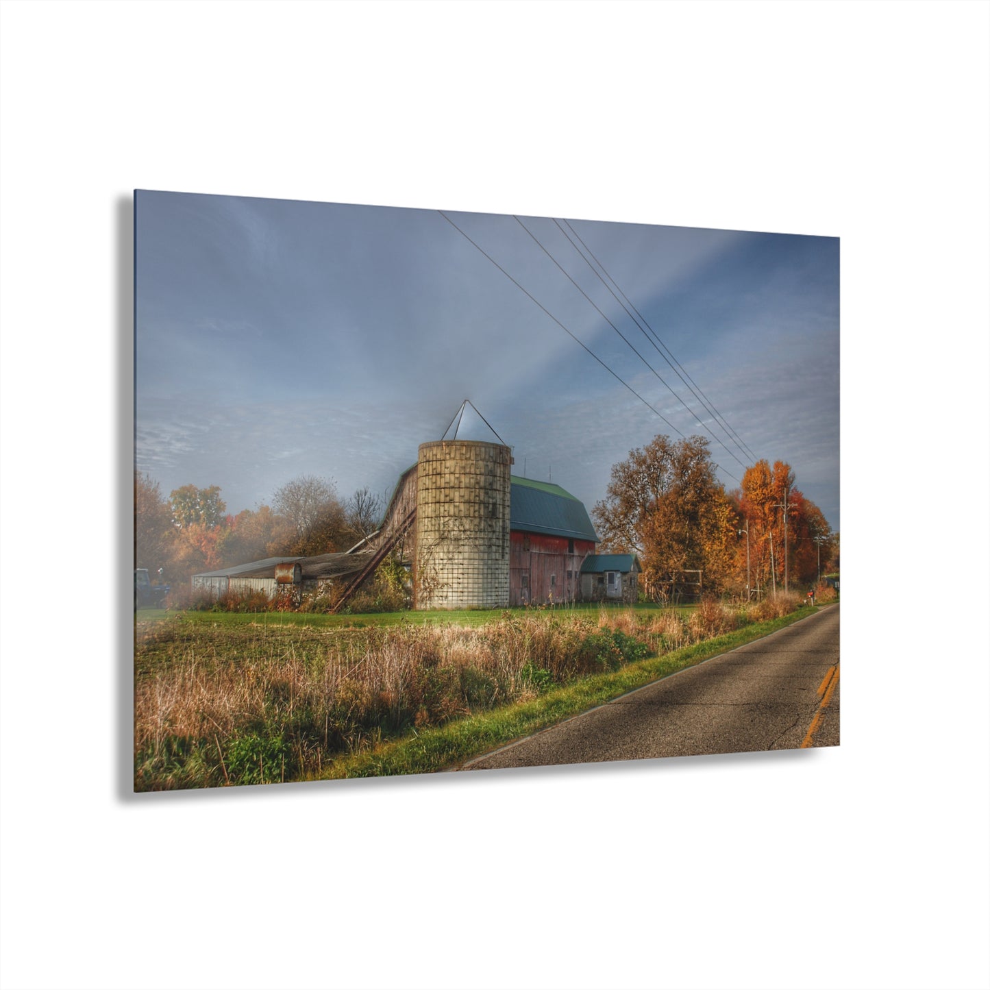 U R There Photography Plumb Creek Road Red in Fall I Rustic Farmhouse Acrylic Wall Print