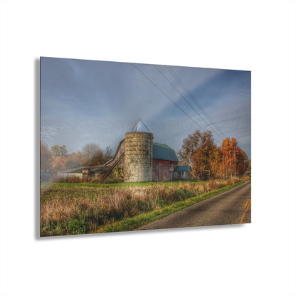U R There Photography Plumb Creek Road Red in Fall I Rustic Farmhouse Acrylic Wall Print