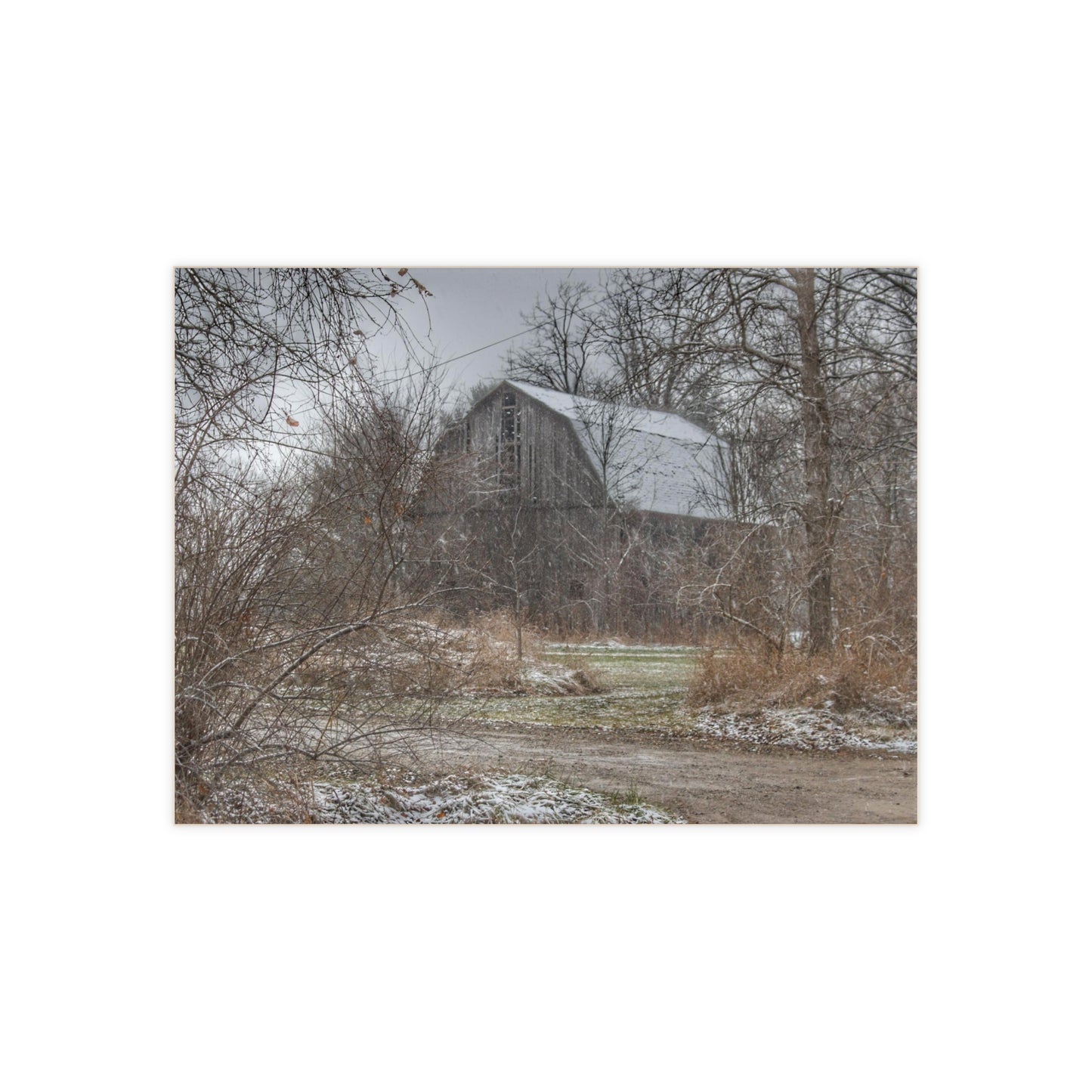U R There Photography Bishop Road Winter Grey Rustic Farmhouse Decorative Ceramic Tile