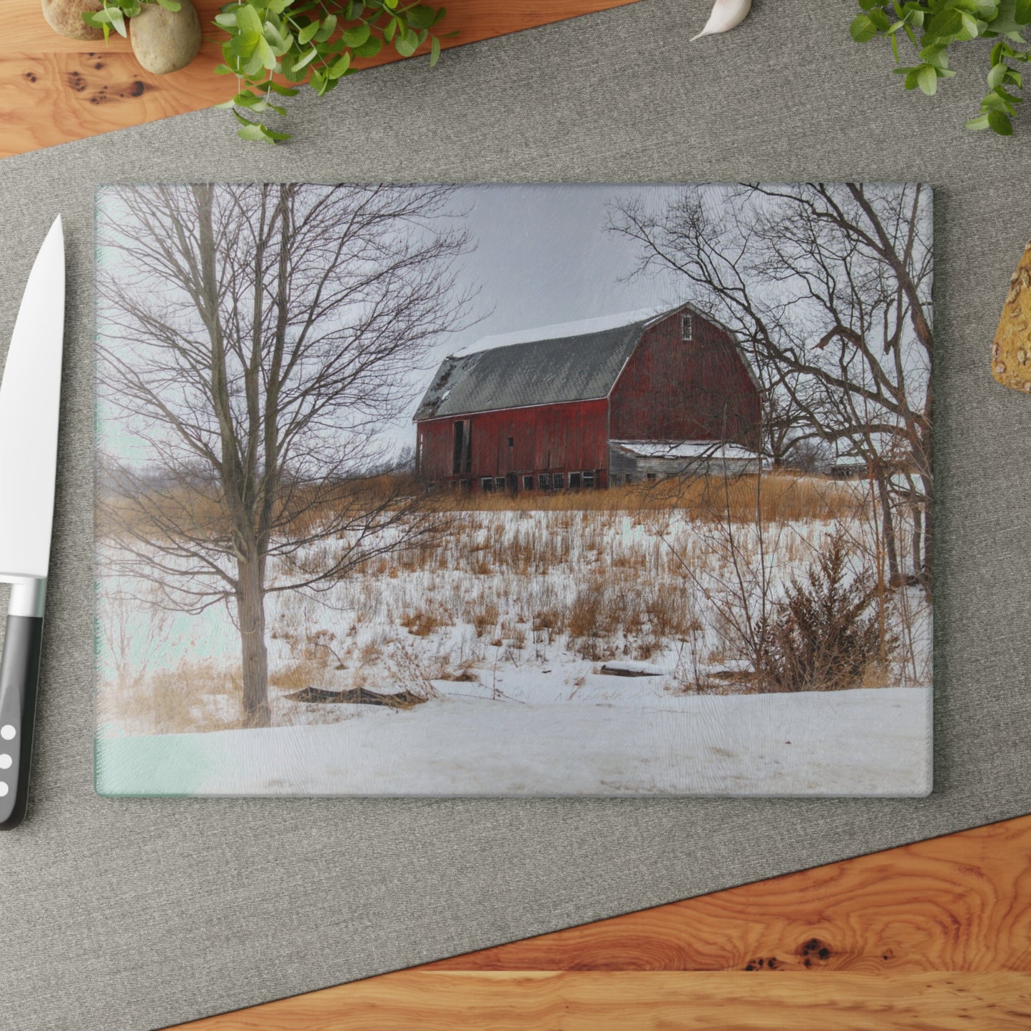 U R There Photography Hadley Red II Rustic Farmhouse Tempered-Glass Cutting Board