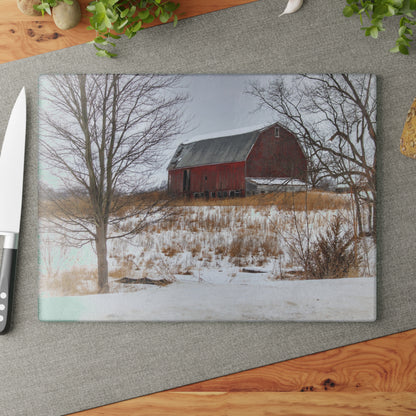 U R There Photography Hadley Red II Rustic Farmhouse Tempered-Glass Cutting Board