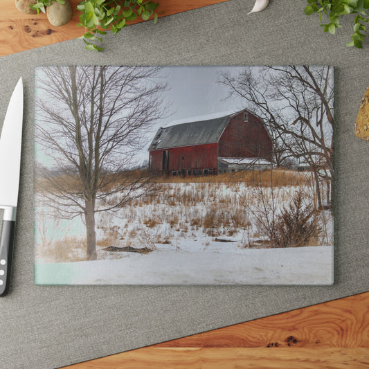 U R There Photography Hadley Red II Rustic Farmhouse Tempered-Glass Cutting Board